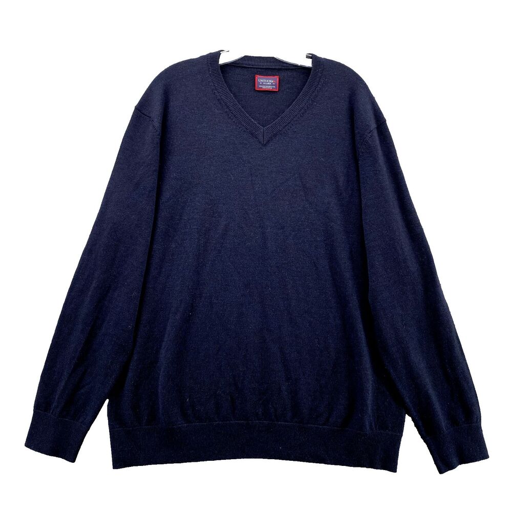 UNTUCKit Sweater Men's XL Navy Merino‎ Wool V-Neck Long Sleeve Golf Preppy 90's